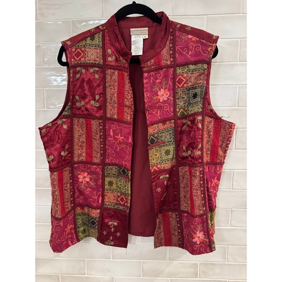 Coldwater Creek XL Patchwork Vest Red Multicolor Embroidered - Picture 2 of 5